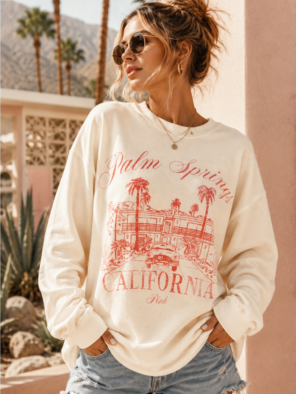 Victoria’s Secret PINK Palm Springs California Crewneck Sweatshirt Medium - Picture 1 of 9